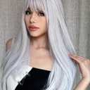 White Wig with Bangs Long Straight White Wigs for Women Cosplay Wigs for Gril Natural Hairline Heat Resistant Synthetic Wig for Daily for Cosplay Party Halloween