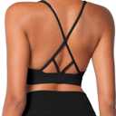 Sunzel V Neck Strappy Sports Bras for Women Criss Cross Back Halter Yoga Bra Removable Cups Padded Workout Running Gym Tops (X-Large, Black)