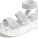 DREAM PAIRS Girls Flatform Wedge Open Toe Platform Summer Sandals with Buckle Ankle Strap for Little Kid/Big Kid (Silver), Size: 2 Little Kid
