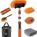 LAANPOLE 12FT Car Wash Brush with Long Handle, Car Cleaning Kit with Soft Bristle Wash Brush, Microfiber Cleaning Mop, Window Squeegee, Mitt, Wheel Brush, Bucket, Drying Towel for RV, Truck, Boat