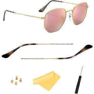 HiCycle2 Replacement Temple Arm,Temple Tips for Ray ban RB3447 RB3547N RB3548N RB3647N Sunglasses,with 4 Screws,1 Screwdriver. (golden temples&brown tips&golden screws)