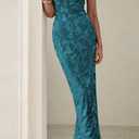 BTFBM Women Spring Dresses 2025 Elegant Wedding Guest Dresses Bodycon Tube Maxi Dress Split Floral Cocktail Dress (L)