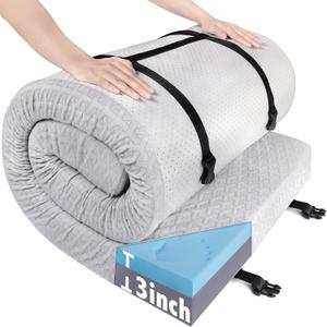 Memory Foam Camping Mattress Pad 3 Inch Thick, Portable Sleeping Pad with Waterproof Cover, Portable Roll Up Cot Mattress Pad Floor Mat for Travel Truck Bed Tent