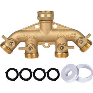 HEAVY DUTY Brass 4 Way Faucet Splitter, 4 Port Manifold, 4-Way Garden Hose Splitter, 3/4" Heavy-Duty Spigot Adapter with Ergonomic Solid Brass Shutoff Levers, Individual Shutoff Valves, Leak-Resistant