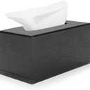 MyGift Modern Black Wood Grain Tissue Box Cover with Easy Refill Slide Out Bottom, Refillable Bathroom Facial Napkin Tissue Box Holder