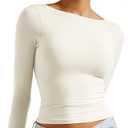 SUUKSESS Women Backless Going Out Tops Double Lined Open Back Basic Long Sleeve (Beige, L)