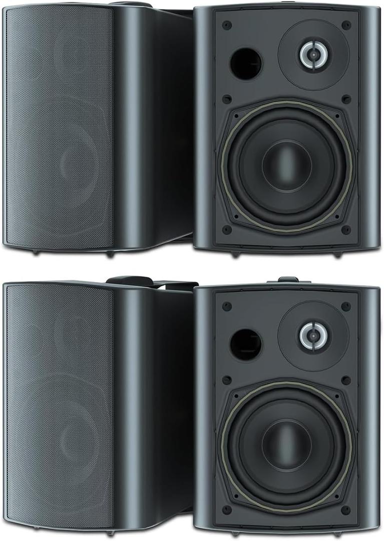 STUDIOFINIX 5.25 Inches 600 Watts Indoor Outdoor Bluetooth Speakers All Weather Wired Wall Mount System for Patio Deck (4 Speakers) (Black)