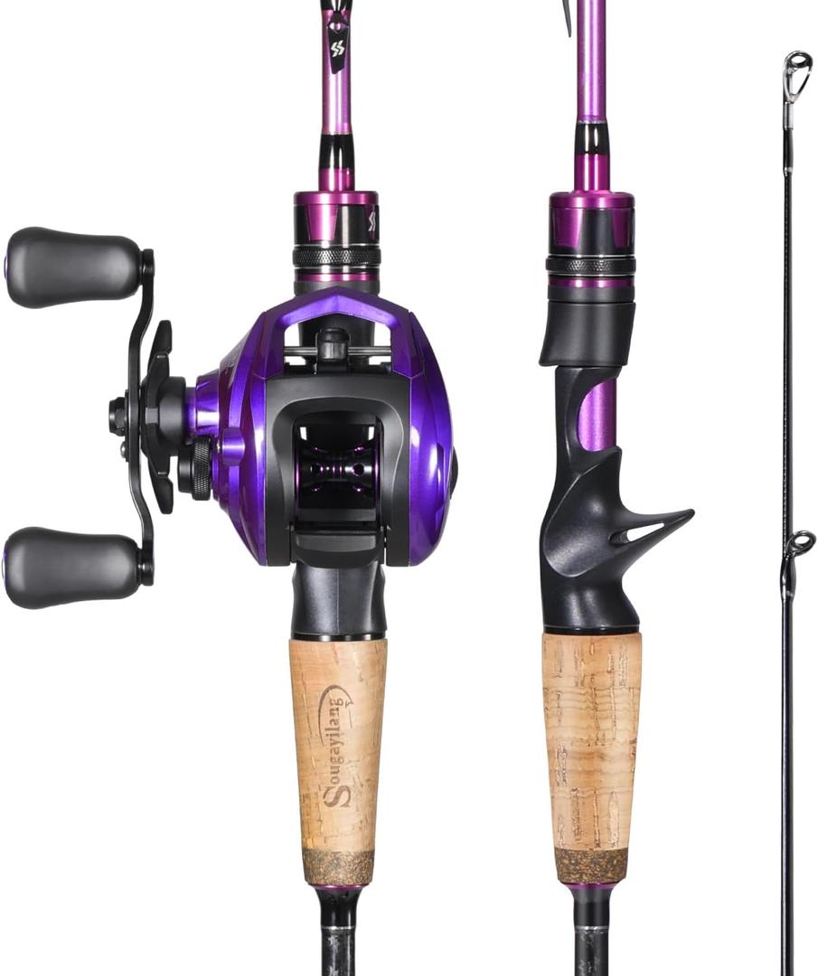 Sougayilang Fishing Rod and Reel ComboBaitcaster Combo, /6.9ft Carbon Fishing Pole,Lightweight Aluminum Spool Reel,Stainless-Steel Guides & Ergonomic Cork Grip