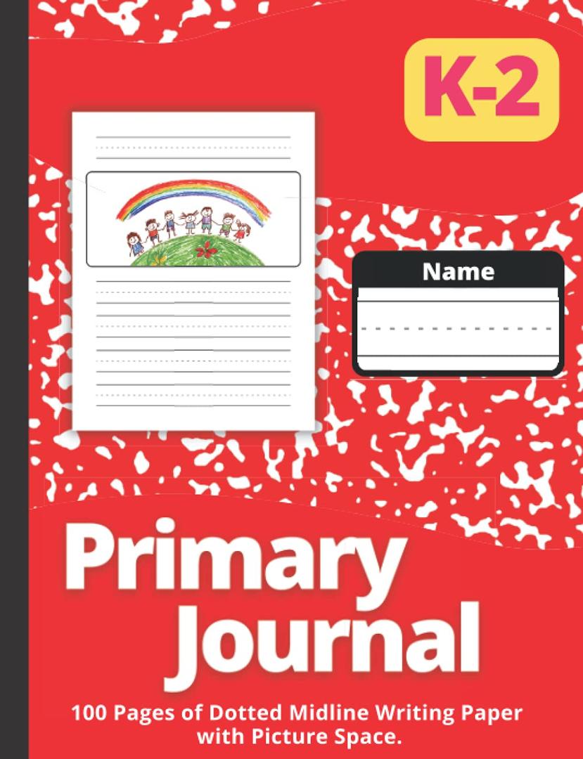 Primary Journal: Red Marble, Grades K-2 Primary Story Journal | Draw and Write Exercise Book with Dotted Midline