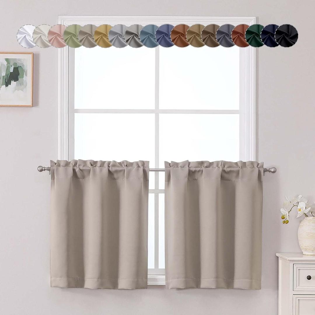Chyhomenyc Stone Short Blackout Curtains 24 Inch Length, Small Kitchen Curtain Tier Rod Pocket Half Window Curtains for Bathroom Basement Cabinet Camper RV Bunk, 2 PCS, Each 30" Wx24 L