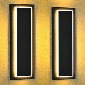 Pack of 2 15.6" Outdoor Wall Lights Modern Black LED Wall Sconce, Waterproof Outdoor Porch Lights Wall Mount Exterior Light Fixture for House Entrance Hallway, 3000K Warm White, Hardwired (with acrylic edge)