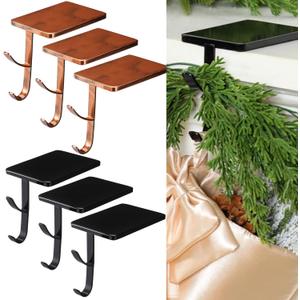 6 Pcs 2 in 1 Christmas Garland Hangers for Mantle Fireplace Stocking and Garland Hanger Two Hooks Durable Wrought Iron Metal Holder with Padded Contact Points for Xmas Home Shelf Holiday Decoration (Red Bronze, Black,)