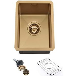 Gold Bar Sink Undermount,Wesliv 12x16 Inch Small Bar Sink Gold Undermount Kitchen Sinks Wet Bar Prep 16 Gauge Stainless Steel Single Bowl Rv Sinks with Bottom Grid