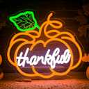 Thanksgiving Pumpkin Neon Sign Dimmable Thanksgiving Neon Sign for Wall Decor Fall Neon Light Up Sign for Door Thankful LED Sign Decoration Wall Art Window Home Party