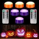 Riakrum 6 Pieces Thanksgiving Day Pumpkin Lights with Remote and Timer LED Pumpkin Lights Battery Operated Pat Jack O Lantern Bright Flameless Candles(Orange, Purple)