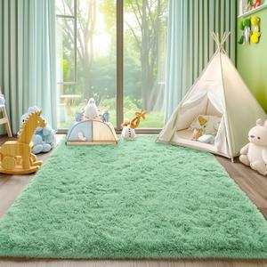 Rezutan Fluffy Rug for Living Room Bedroom, Soft Modern Shaggy Fuzzy Kids Rug Plush Indoor Nursery Home Decor Bedside with Non-Slip Bottom for Living Room, Sage Green, 4 X 6 Feet (4' x 6' (Rectangular))