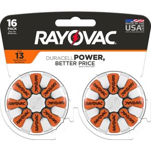 Rayovac Hearing Aid Batteries Size 13 for Advanced Hearing Aid Devices (16 Count) (Orange Tab)