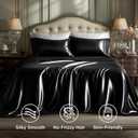Bedsure Black Satin Sheets Queen Size - 4 Piece Silky Bedsheets with Elastic Corner Straps and 15 Inches Deep Pocket Fitted Bedsheet,1 Flat Sheet, 2 Satin Pillowcases, Good for Hair& Skin(Queen,Black)