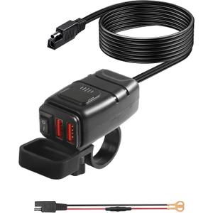 Bylikeho Motorcycle Phone Charger with Voltmeter & ON/Off Switch, SAE to USB Adapter for Phone, Tablet, GPS