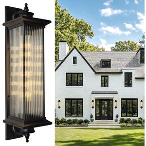 32'' Long Outdoor Wall Light Fixture Big with Dimmable E26 LED Bulb, Modern Waterproof Outdoor Porch Light Large Exterior Wall Sconce with Glass for Entrance, Patio, Garage (Black, 31.5'', 1-Lamp)