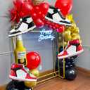 Boy Shoes Balloon/Basketball Sneaker/Tennis Sports Logo Decoration/Foil Balloon/Check Mark Shoes/Father Birthday Decorations (Black+red 4 Pcs)