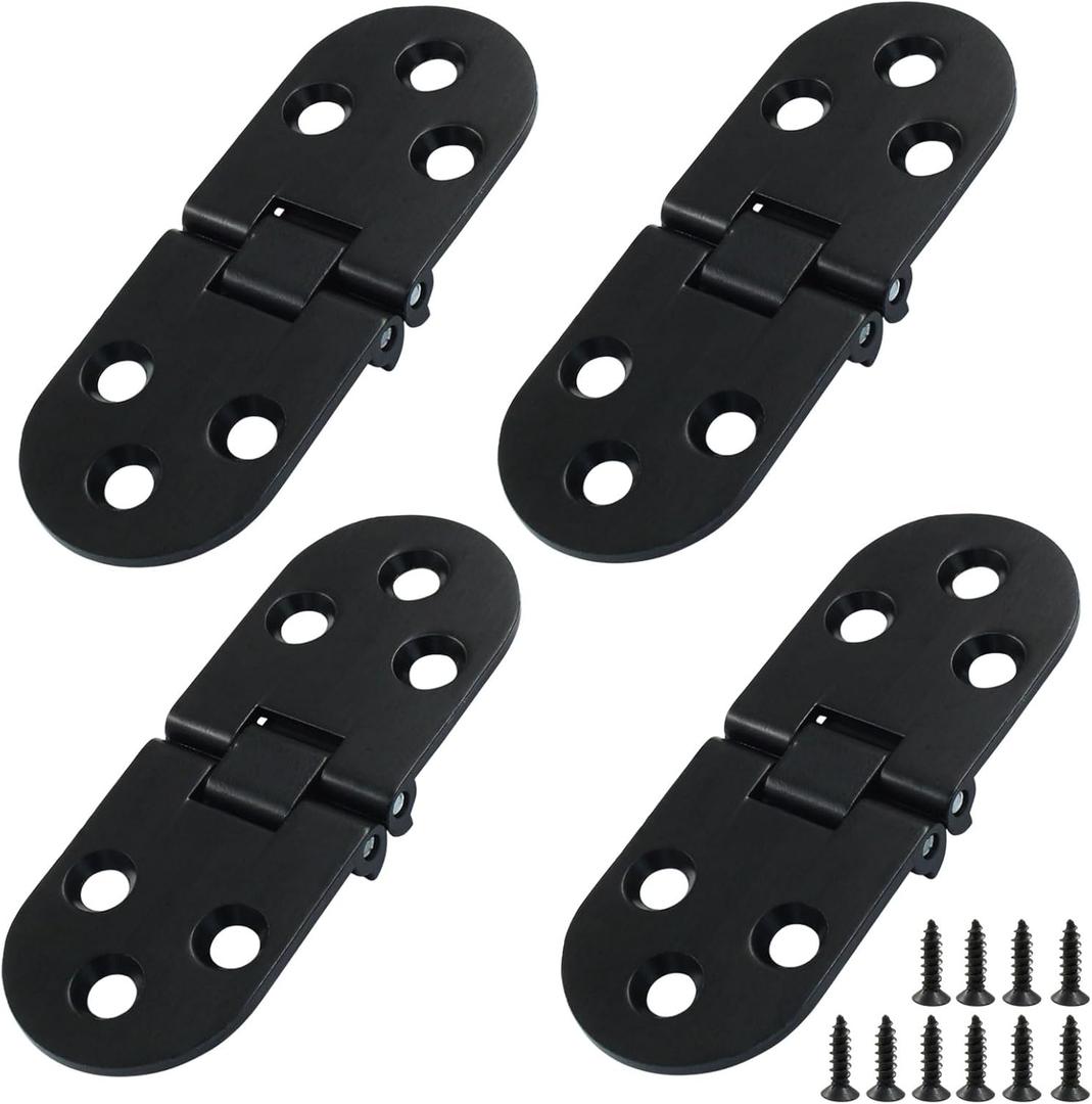 Murtenze 4PCS Black Classic Zinc Alloy Coated Flush Mount 180 Degree Round Edge Hinge for Folding Tables Sewing Machine Table Furniture Accessories (3.1x1.2inch, 6 holes, 55 lbs)