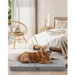 OhGeni 35 Inch Orthopedic Waterproof & Machine Washable Dog Bed for Medium Large Pets, 20D Egg Crate Foam Stable Support, Non-Slip Bottom and Removable Cover, Tear-Resistant Invisible Zipper(Gray)