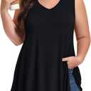 LARACE Plus Size Tank Tops for Women V Neck Casual Sleevelss Tunic Summer Clothes Flowy Shirts for Leggings (4X, Black)