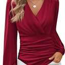 GRACE KARIN Long Sleeve Blouses for Women Dressy Casual, Wrap Tops Work Shirts, 2026 Spring Business Outfits (Medium, Red)