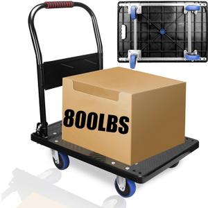 Push Cart Dolly, Moving Platform Hand Truck with 360 Degree Swivel Silent Wheel, Foldable for Easy Storage Suitable with 800lb Weight Capacity, Black