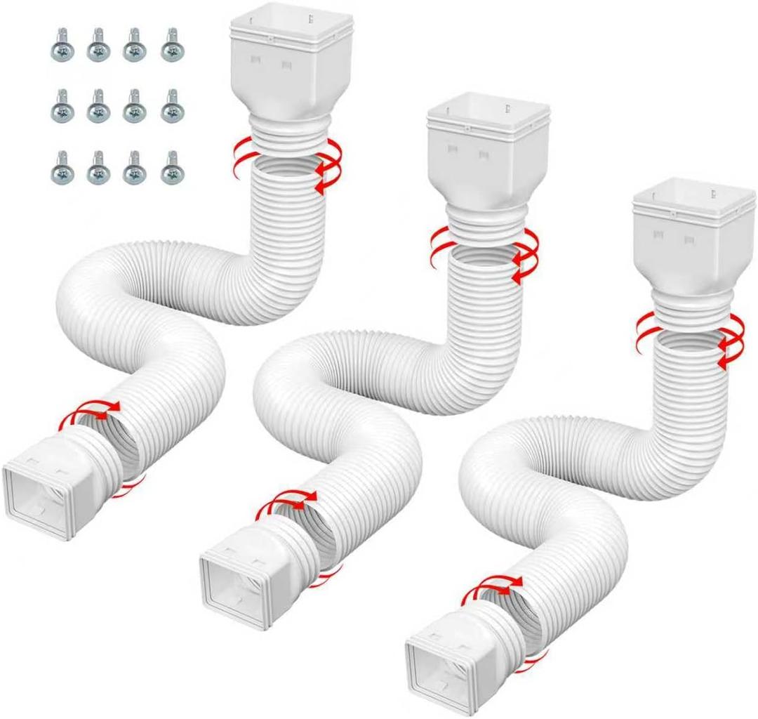 3 Pack white Rain Gutter Downspout Extensions Flexible,Drain Downspout Extender Connector 20"-68.8"Thickened Down spout Drain Extension for Rainwater Drainage