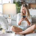 Rinweey Crystal Glass Table Lamp Set of 2 With USB C+A Ports & AC Outlet - White Clear Modern Bedroom Lamps for Night Stands, Living Room - Silver Nightstand Lamps With LED Bulbs Included