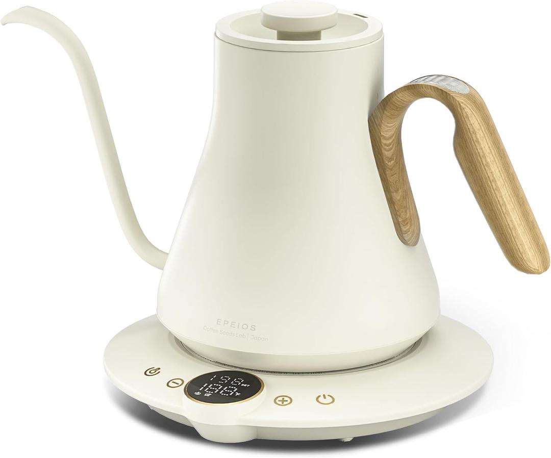 Electric Kettles, INTASTING Gooseneck Electric Kettle, 1 Temperature Control, Stainless Steel Inner, Quick Heating, for Pour Over Coffee, Brew Tea, Boil Hot Water, 0.9L (Morandi White)