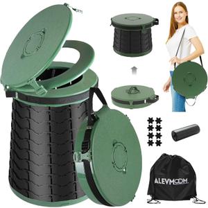 ALEVMOOM XXL Portable Toilet - 19.7" H Taller Wider Collapsible Foldable Camping Toilet with Lid, Strap, Bag - Adjustable for Camping, Hiking, Travel and Car (Green)