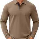 COOFANDY Mens Long Sleeve Polo Shirts Cotton Collared Shirts Casual Business Polo Classic Golf T Shirts (3X-Large, Khaki)