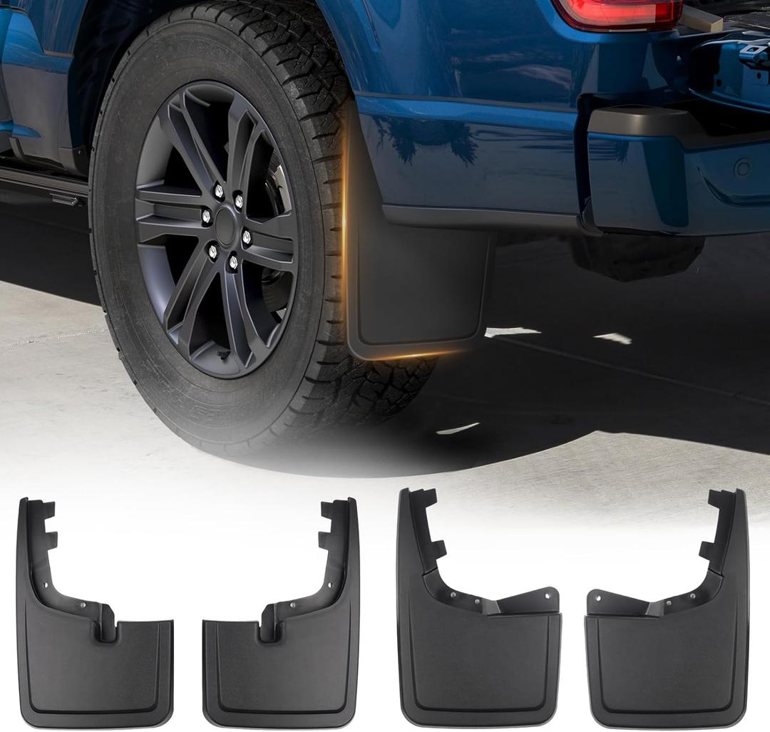 2025 Upgraded Mud Flaps for 2021-2026 Ford F150 Accessories Mudguards All Weather F150 Mudflaps No-Drill Front and Rear-Black,4 Pc. (Not fit Raptor Models)