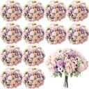 Tigeen 12 Bundles Peonies Artificial Flowers Faux Roses Silk Flowers Hydrangea Artificial Bouquet for Wedding Table Centerpiece Floral Vase Home Office Bridal Decor (Purple,Pink)