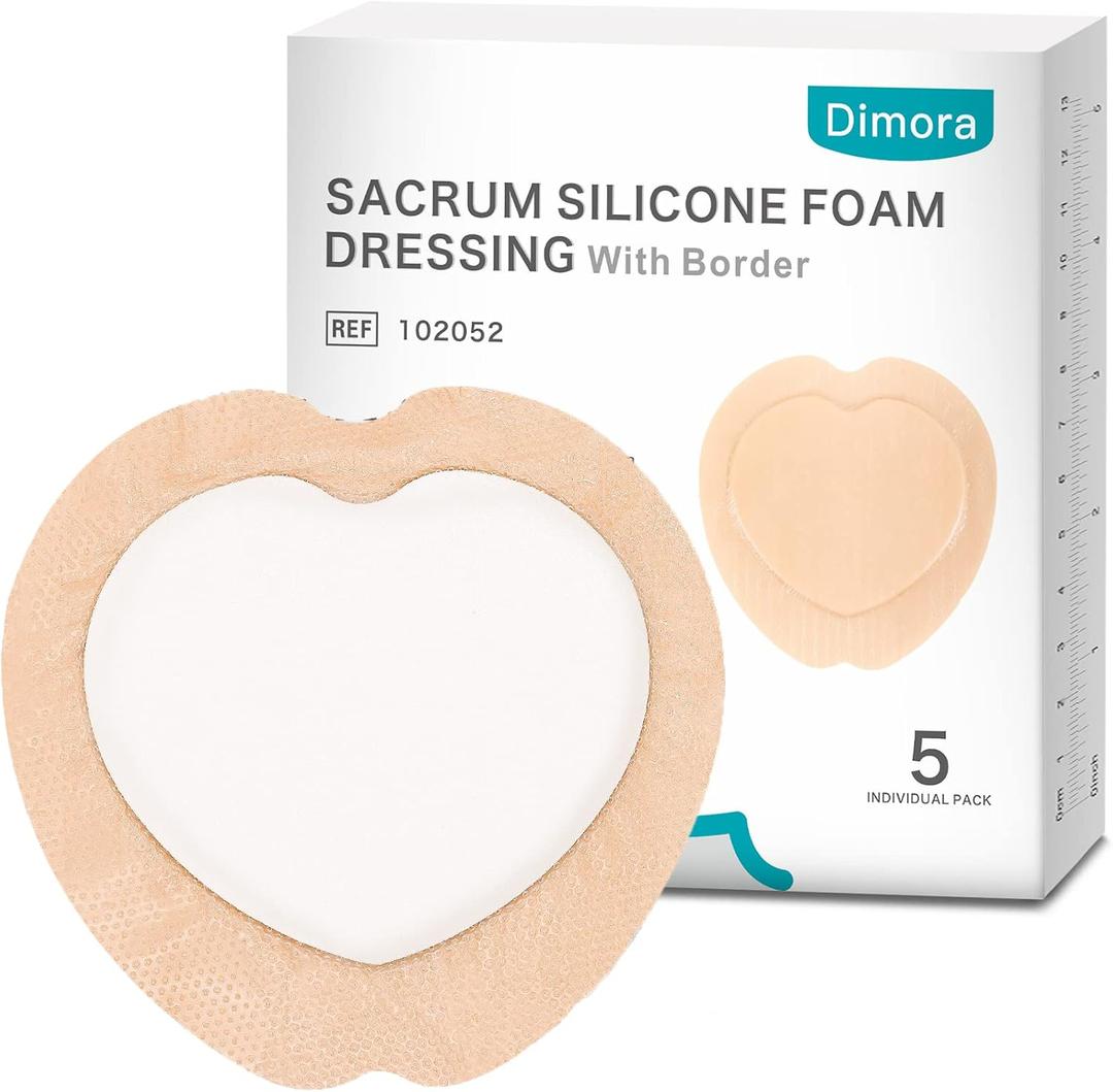 Dimora Wound Dressing Sacrum Foam Bandages Silicone Adhesive Border 7"x7" Waterproof Sacral Pads Absorbent Breathable Bed Sore Pressure Dressing (7.08x7.08 Inch (Pack of 5))