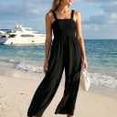 Dokotoo Women's Casual Loose Overalls Jumpsuits One Piece Sleeveless Wide Leg Long Pant Rompers With Pockets (Black), Small