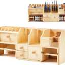 Novabright Wooden Bench Top Tool Organizer, 18.4 x 7.3 x 4.6 Inch Jewelers Bench Workbench Organizer Repair Screwdriver Storage Holder for Hand Tool Pliers Files Spools of Wire Cord Accessories