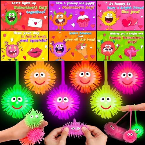 24 Pack Valentines Day Gifts for Kids Classroom LED Puffer Balls with Valentines Cards for Kids School Stress Relief Balls Light Up Toys Valentines for Boys Girls Class Exchange Prizes Party Favors