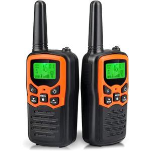 Walkie Talkies, MOICO Long Range Walkie Talkies for Adults with 22 FRS Channels, Family Walkie Talkie with LED Flashlight VOX LCD Display for Hiking Camping Trip (Orange 2 Pack)