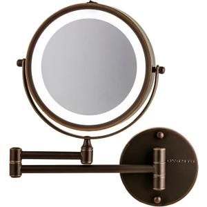 OVENTE Wall Mounted Lighted Makeup Mirror, 7" Double Sided 1X/7X Magnifying Vanity Mirror for Bathroom with LED Lights, Cordless, 360 Rotation and 13" Extendable Arm, Antique Bronze MFW70ABZ1X7X