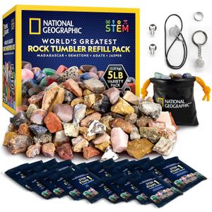 National Geographic Rock Tumbler Refill Kit - 5 lb. Mix of Rocks for Tumbling and Rough Gemstones - Rock Tumbler Supplies Include Rock Tumbler Grit and Polish Refill, and Unpolished Rocks