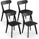 Solid Wood Dining Chairs Set of 4, Farmhouse Kitchen Chairs with Oak Backrest, Wooden Dining Room Chairs for Dining Room, Living Room, Non-Slip Foot Pads, Black