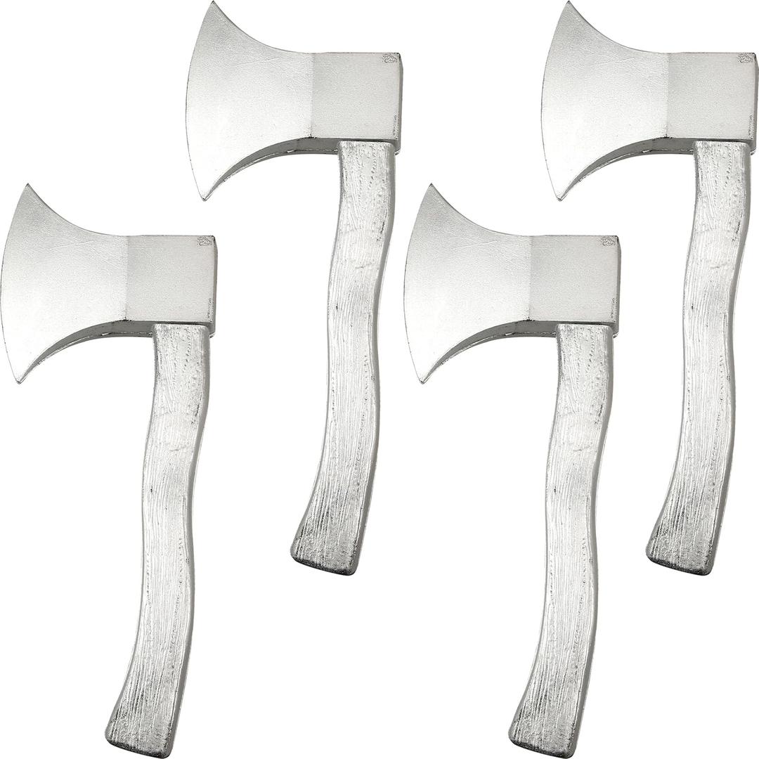 4 Pack Halloween Foam Axe Toy Fake Hatchet Realistic Axe Prop for Halloween Costume Cosplay Party Favor, Silver (Color Set 3)