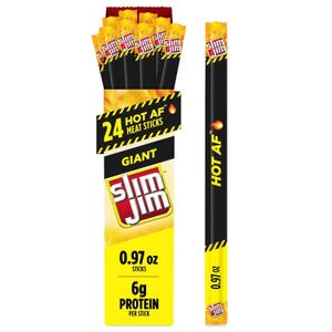 Slim Jim Giant Smoked Meat Sticks, Hot AF Flavor, 6g Protein Per Stick, 0.97 oz. (24 Count) (23.28 Ounce (Pack of 1))