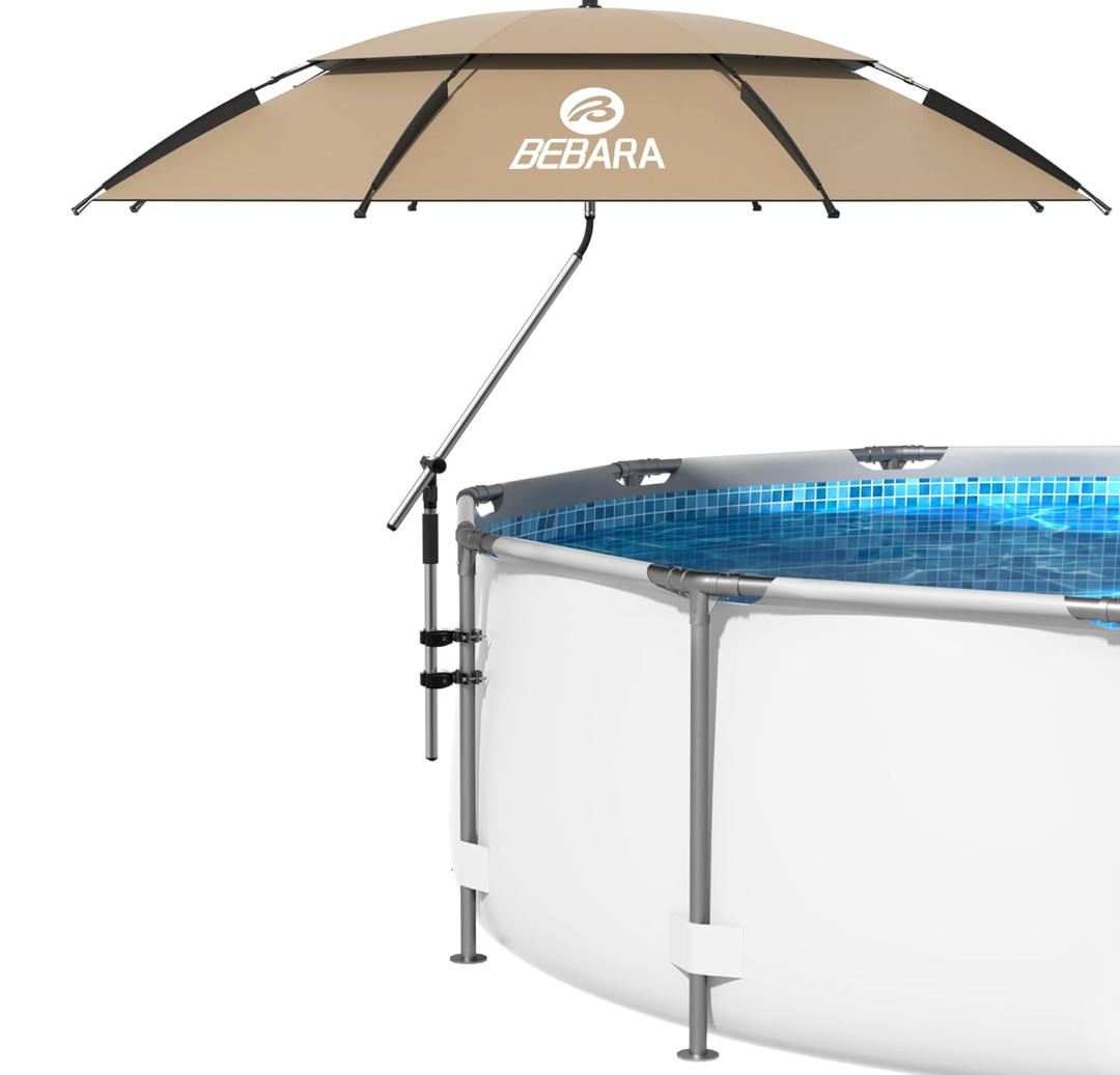 Bebara 7FT Above Ground Pool Umbrella – 360° Tilting Double-Layer Canopy & Height Adjustable, UPF 50+ Sun Protection for Above Ground Pools, Patio, Beach & Outdoors