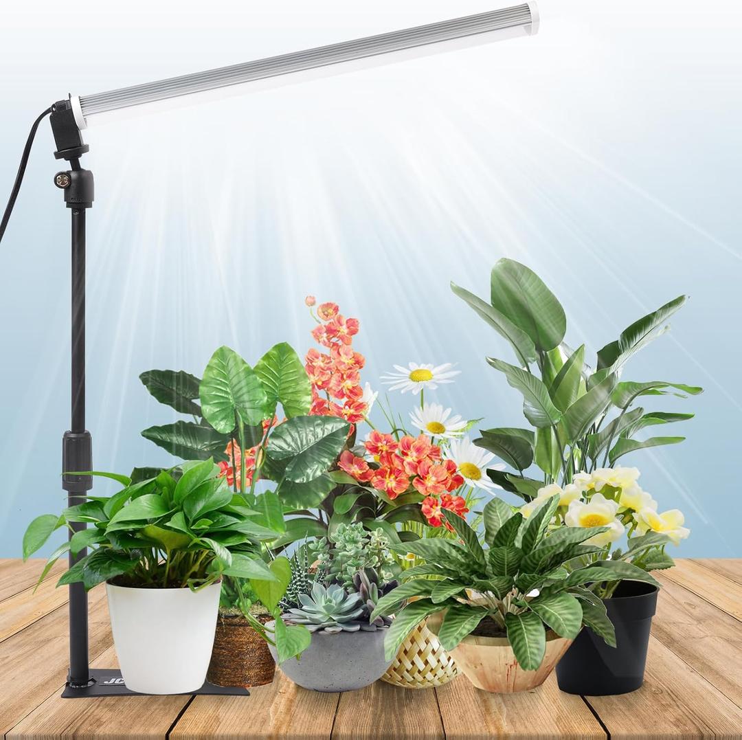 JCBritw Standing LED Grow LightAdjustable T12 Bar Plant Light, White 6500K Full Spectrum Plant Grow Lamp on Stand for Indoor Plants Seed Starting, Seedlings, Veg, Flower