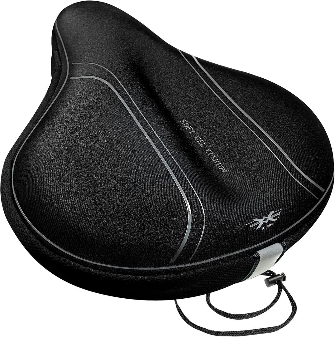 X WING Bike Seat Cushion, Gel Padded Bicycle Seat Cover for Men & Women Comfort, Ultra-Soft Saddle Cushion, Wide Bike Seat Cover Fits with Peloton, Exercise, Stationary, Indoor Outdoor (12" x 11")